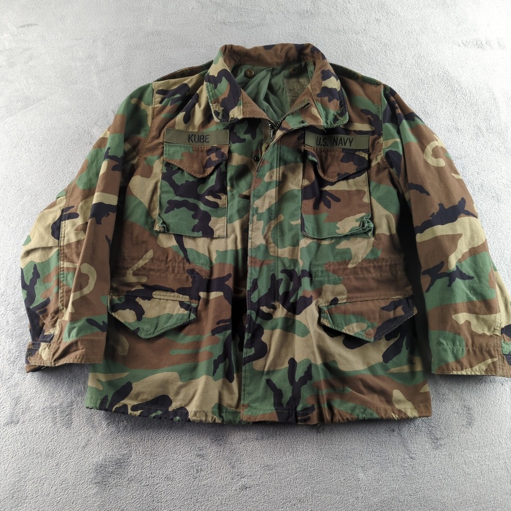 Vintage Y2K US Navy Jacket Mens Large Woodland Camo M65 Field Golden Mfg Coat